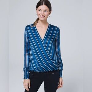 WHBM Stripe Surplice Blouse